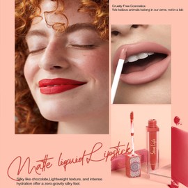 MIESCHER Matte Pink Lip Gloss for Women, Long-Lasting Waterproof Lip Stain Non-stick Moisturizing Lip Gloss Lipstick , High Pigment Lip Color, Vivid Color, Water Lip Tint, Matte Vegan Liquid Lipstick Makeup (1# Nude Pink)