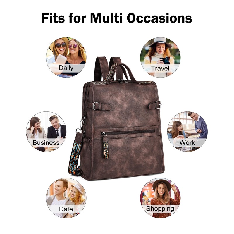 FADEON Leather Laptop Backpack for Women, Designer Ladies Work Travel