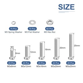 DTGN 500pcs Nuts and Bolts Assortment Kit M3 Pan Head Machine Screw 304 Stainless Steel Screw Assortment Kit for Drawer, Cupboard, Closet, Handle