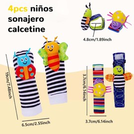 4 piezas Calcetines Sonajero y Pulsera,Sonido Estimulante Temprano y Colores Brillantes,Estimulacion Temprana para niños con Sonido y Colores Brillantes(Verde y azul)