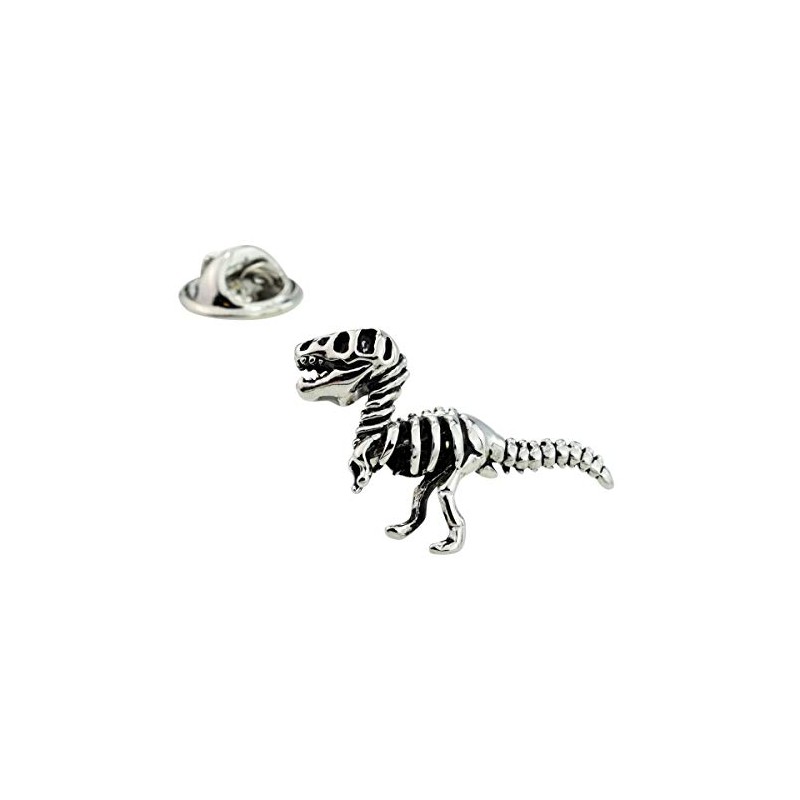 Rhodium Plated T Rex Dinosaur Skeleton Fossil Lapel Pin Badge