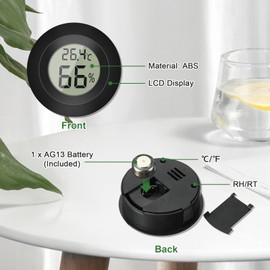 DIFCUL Mini Hygrometer Indoor Room Thermometer, LCD Thermometer Hygrometer, Hygrometer Digital Thermometer Hygrometer Indoor, for Dehumidifiers Babyroom Greenhouse, Black Round