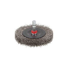 wolfcraft stainless steel wire wheel brush Ø 75 x 12 mm, hexagon shank 1/4" (6.35 mm), 2711000