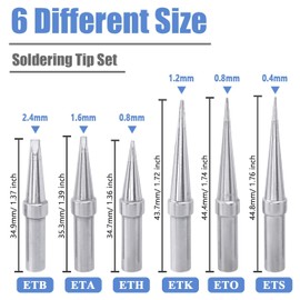 Mesee Set of 6 Soldering Iron Replacement Soldering Tips Set, Copper Soldering Tips, Lead-Free Soldering Iron Kit, Tip Solder Soldering Tips, Low Temperature Soldering Iron Tips for Soldering Station