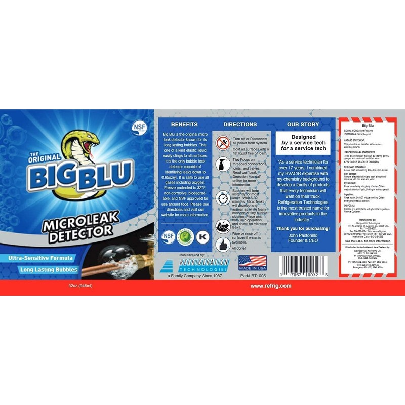 Refrigeration Technologies-RT100S Big Blu Micro Leak Detector 1 Qt