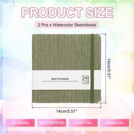 PATIKIL 5.5x5.5" Watercolor Sketchbook, 2Pcs 24 Sheet 300GSM/203lb Watercolor Paper Sketchbooks Acid Free Watercolor Journal Hardcover Artists Paper Pads for Painting, Dark Green