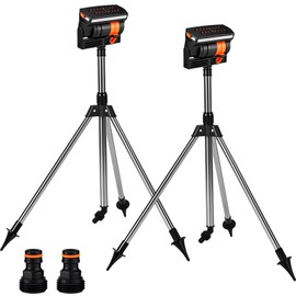 Reallnaive 2 Pcs Adjustable Oscillating Sprinkler 4 Way ABS Lawn Sprinkler Covers 4000 Sq. ft 16 Nozzle with Quick Connect for Garden Large Area Watering (Tripod Base)