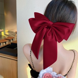 Oversize Super Big Bow Hair Ties for Women Girl, Classy Burgundy Summer Ponytail Holder, Back to School Outfits, Gift Hair Band Spring Clips for Mom, Elegant Hair Styling Accessories, 1 Pack