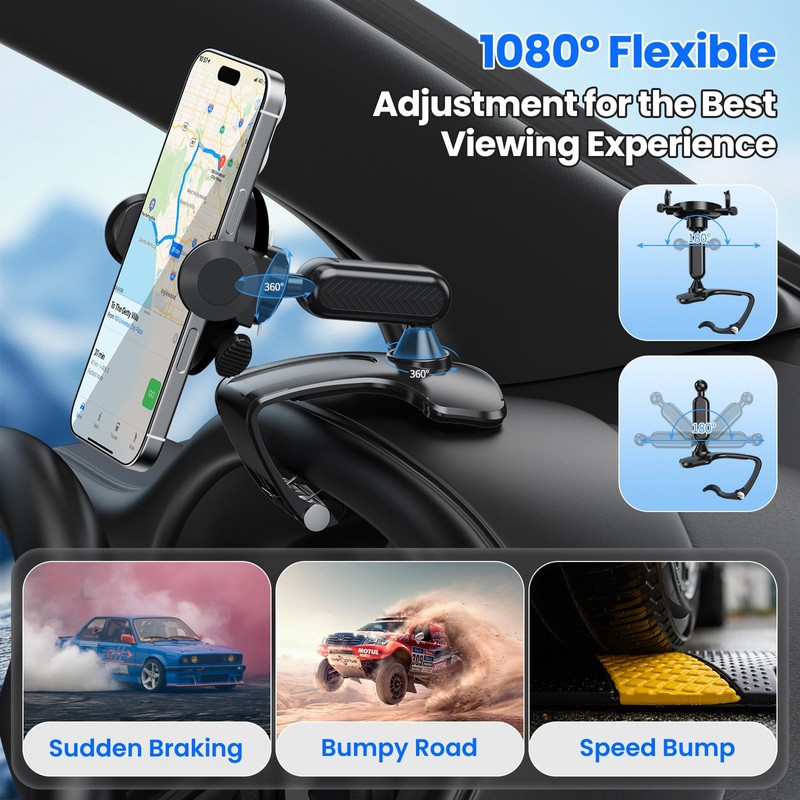 RIEMKSL Car Phone Holder Dashboard Phone Mount, 2025 Upgraded 360
