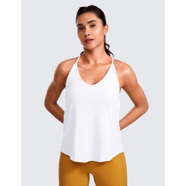 CRZ YOGA Lightweight Tie Back Workout Tank Top for Women V Neck Spaghetti Strap Yoga Sleeveless Shirts Halter Camisole White Small