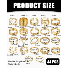 MYGLOAR 44 Pieces Rings Set, Stainless Steel Rings, Adjustable Women Rings, Spring Rings, Snake Rings, Signet Rings, Boho Rings, Silver and Gold Rings, Fidget Spin Rings, Stainless Steel, Sterling
