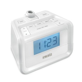 HoMedics Dual Alarm Digital FM Clock Radio Time Projection, 8 Relaxing Nature Sounds, LED Display, Multi-Alarm Snooze, Sleep Timer, Nightlight, Ceiling Clock SoundSpa, White