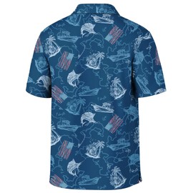 Palmyth Fishing Shirts for Men Polo Dry Fit Short Sleeve UPF 50+ Moisture Wicking Print Collared Fishing Polo Shirts Fish Flag Navy XL