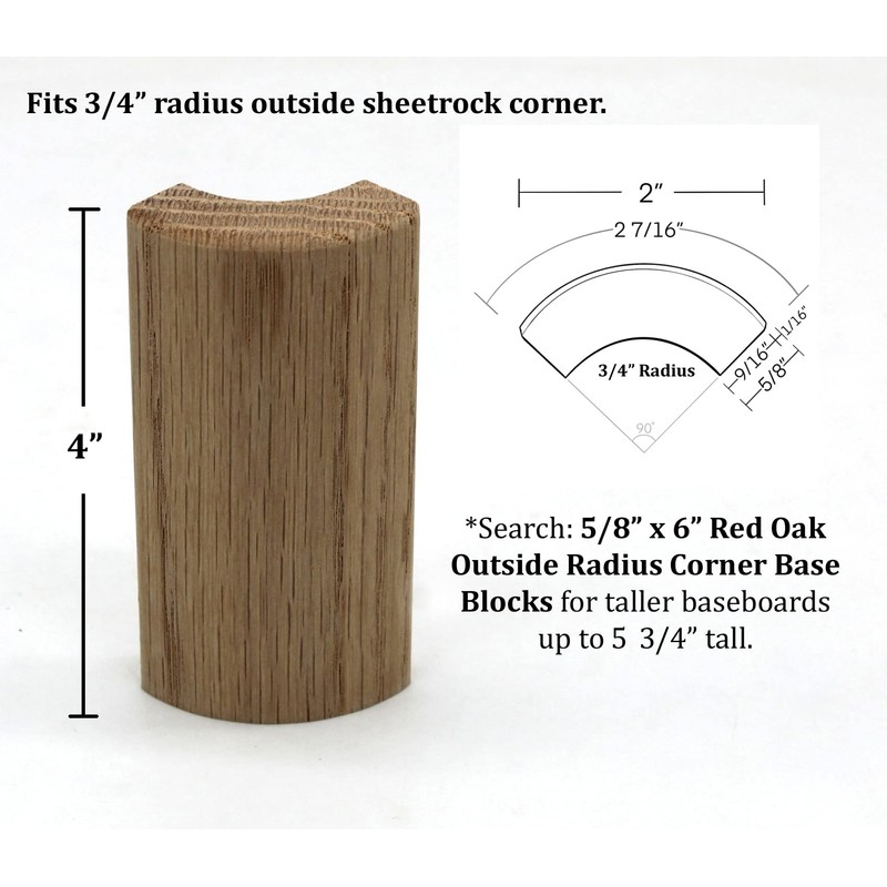 5/8" x 2" x 4" Red Oak Outside Radius Corner