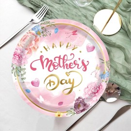 24PCS Mother's Day Disposable Paper Plates 7inch Spring Flowers Theme Best Mom Ever Birthday Party Tableware Supplies