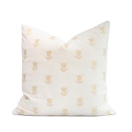 Crumbs Home Modern Farmhouse Fall Linen Indoor Outdoor Throw Pillow Cover Only, 20"x20" Water Repellent for Patio, Backyard, Couch, Neutral Ivory Cream Floral