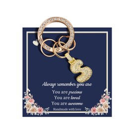 QianSiLi Initial Keyrings For Women, Key Chains For Women S Keyring Bubble Letter With Sparkly Zircon Handbag Charms Accessories