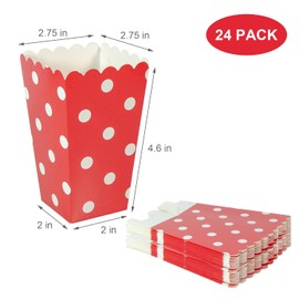 XIEHE 24 Pack Striped Popcorn Boxes - Carnival Parties Mini Paper Popcorn and Candy Containers, Party Supplies for Movie Nights (Red Dot)