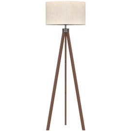 LEPOWER Wood Floor Lamp Tripod, Mid Century Lamps for Living Room, Modern Design Standing Lamp for Bedroom and Office, Flaxen Lamp Shade with E26 Lamp Base