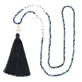 KELITCH Women Pearls Necklace Crystal Handmade Long Chain Necklaces Handmade Tassel Pendant Necklaces