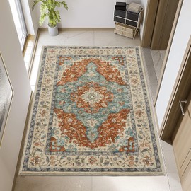 Topllen Washable Area Rug - 3'x5' Boho Bedroom Rug Indoor, Non-Slip Low-Pile Rugs for Living Room Bathroom Kitchen Front Door, Entry Throw Carpet Stain Resistance (Rust, 3x5ft)