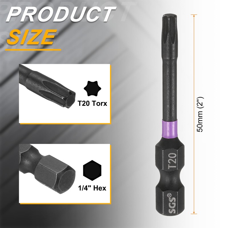 HARFINGTON T20 Torx Head Impact Screwdriver Bits 1/4" Hex Shank