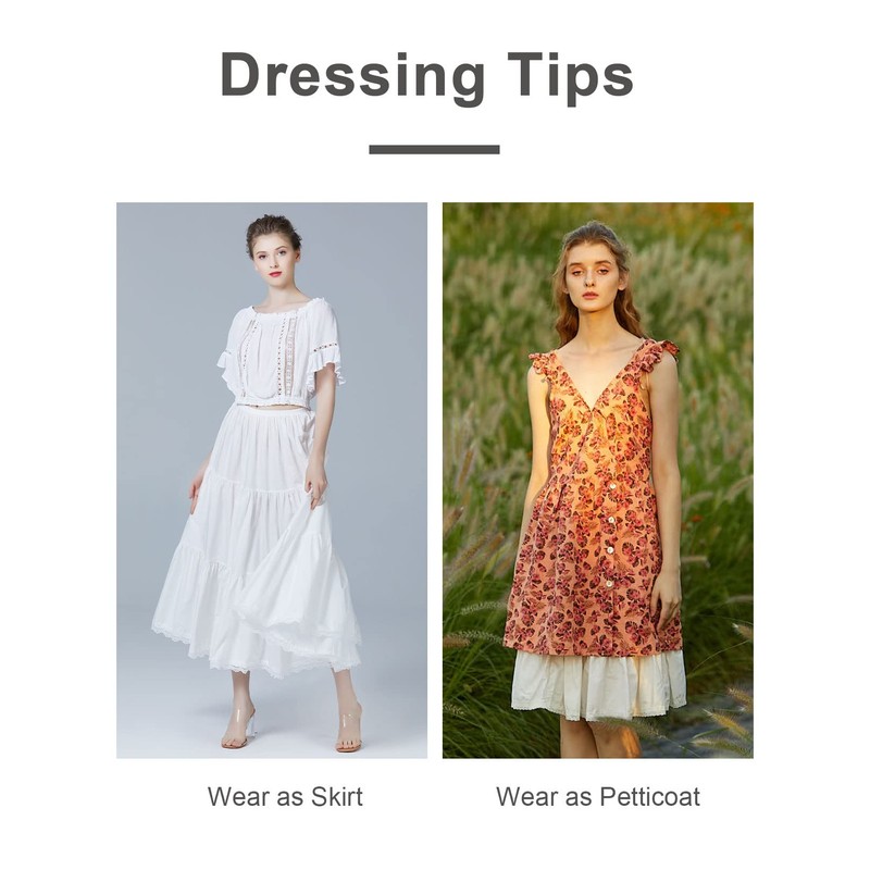 BEAUTELICATE Petticoat, Cotton, Lace, Non-See-through Skirt, Ruffle, Anti-Static, Knee-Length, Maxi,