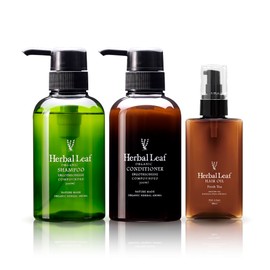 Herbal Leaf Hair Care 3-Piece Set Organic Shampoo & Conditioner & Hair Oil Set, Made in Japan (10.1 fl oz (300 ml) Each Shampoo/Conditioner Hair Oil 3.4 fl oz (100 ml)