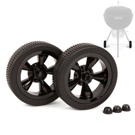 Studio Grill Parts - Replacement Wheels Compatible with Weber Kettle Grills – 6-inch Replacement Grill Wheels and Hub Caps – Muscle Car Inspired Design – BBQ Grill Wheels For Charcoal Grill (Black)