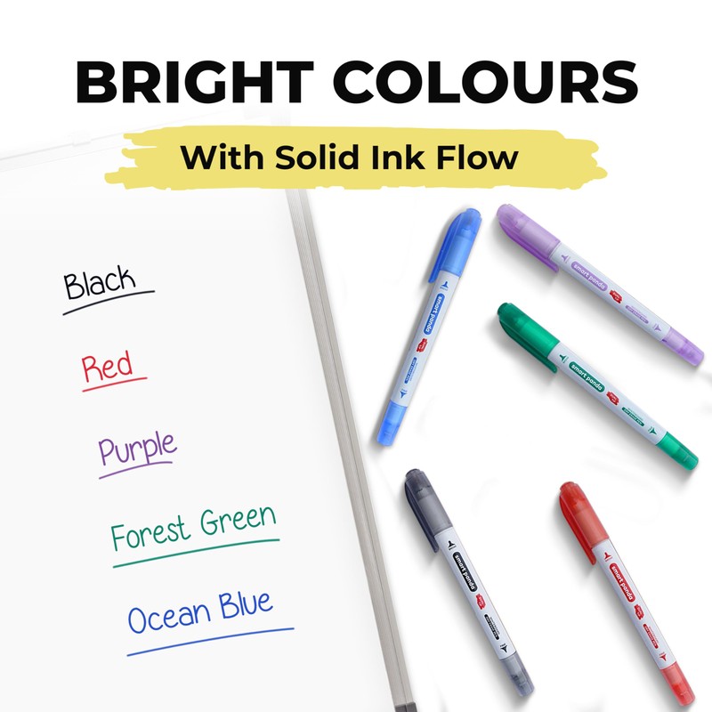 Smart Panda 5 Whiteboard Markers Dual Tip Wipeable Pens, Medium