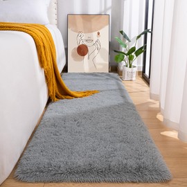 Przemy Fluffy Runner Rug for Bedroom Living Room, 2x6 Feet Grey Shag Area Rugs, Soft Fuzzy Carpet for Bedside Nursery Kids Room College Dorm, Plush Throw Rug for Home Decor