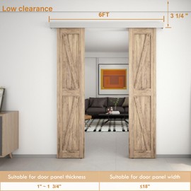BarnBase 6FT Double Sliding Barn Door Hardware, Low Clearance Aluminium Alloy Box Rail Hardware for Wooden Double Barn Door, Double Barn Door Track, Easy to Install(Hardware Only)