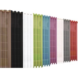 203322 Pack of Eyelet Curtains Transparent Curtain Set Living Room Voile Eyelet Curtain Lead Tape Closure H x W 175 x 140 cm Purple