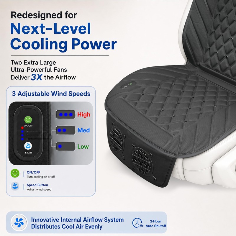 THMFHMW 2026 Upgraded Ventilated Seat Cushion, 12V-24V Cooling Car Seat