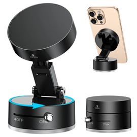 GUAGUA Foldable Car Phone Holder Mount for Dashboard,360° Rotation Vacuum Magnetic Suction Car Phone Mount,Magnetic Double-Sided Cell Phone Holder for Car/Gym/Shower//Smooth Surface/Home/Office,Black