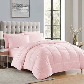 Sweet Home Collection Down Alternative Comforter All Season Warmth Luxurious Plush Loft Microfiber Fill Duvet Insert Bedding, Full, Pale Pink