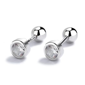 Women's Screw-on Earrings, 925 Silver, 2nd Earrings, Hypoallergenic Metal, Small, Cute, Zirconia, Ball, Screw Type, Celebration Day, Birthday, Gift, Women's Jewelry, Popular, Small, 0.2 inches (6 mm)