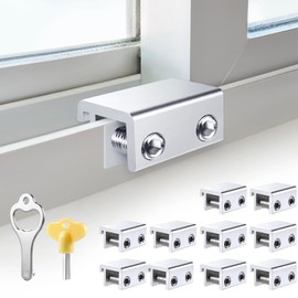 Sliding Window Locks (10 Sets), Security Window Locks with Keys, Adjustable Aluminum Sliding Window Stops, Easy Installation Without Drilling, for Vertical and Horizontal Sliding Windows (Silver)