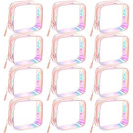 Travel Makeup Organizer, Compact Lightweight Accessory for Travel and Daily Use - Sunnymove 12 Iridescent Holographic Pink