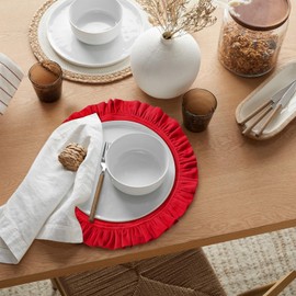 Mantel individual redondo de terciopelo de 15 pulgadas con volantes para mesa de comedor al aire última intervensión, antideslizante, lavable para reunir, decoración ocasional y fiestas familiares,