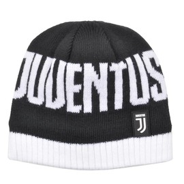 Cappello Cuffia Jacquard Baby con Scritta Juventus, Logo Applicato in Gomma e Interno in Morbido Cotone. Prodotto Ufficiale Juventus.