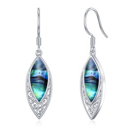 Abalone Shell Earrings 925 Sterling Silver Filigree Teardrop Dangle Dangling Earrings Ablone Drop Earrings Boho Jewelry Gift for Women