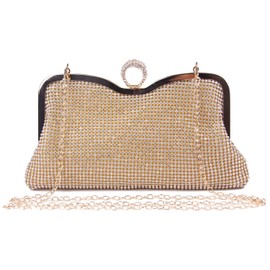 Syrads Women's Rhinestones Handbag Evening Bridal Clutch Bag Ladies Wedding Prom Dinner Party Purse Bag (Gold)