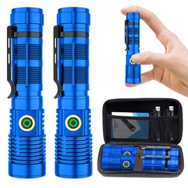Rechargeable Flashlight High Lumens, 12000 High Lumens Super Bright Flash Light, 1500 Meter Long-Range Zoomable LED Flashlights for Emergency, EDC, Searching, Waterproof Flashlight Dimmable Blue Pcs