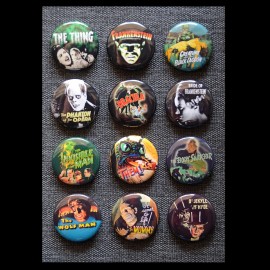 Horror Movie Classics  / Pinback Buttons (Set of 12) / Various Size Options - 1 1/2 Inch Buttons