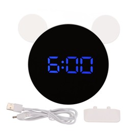Mirrored Digital Alarm Clock Cute Mice Ear Shape LED Mirror Clock with Snooze Model Night Mode for Kids Home Bedroom Blue LED