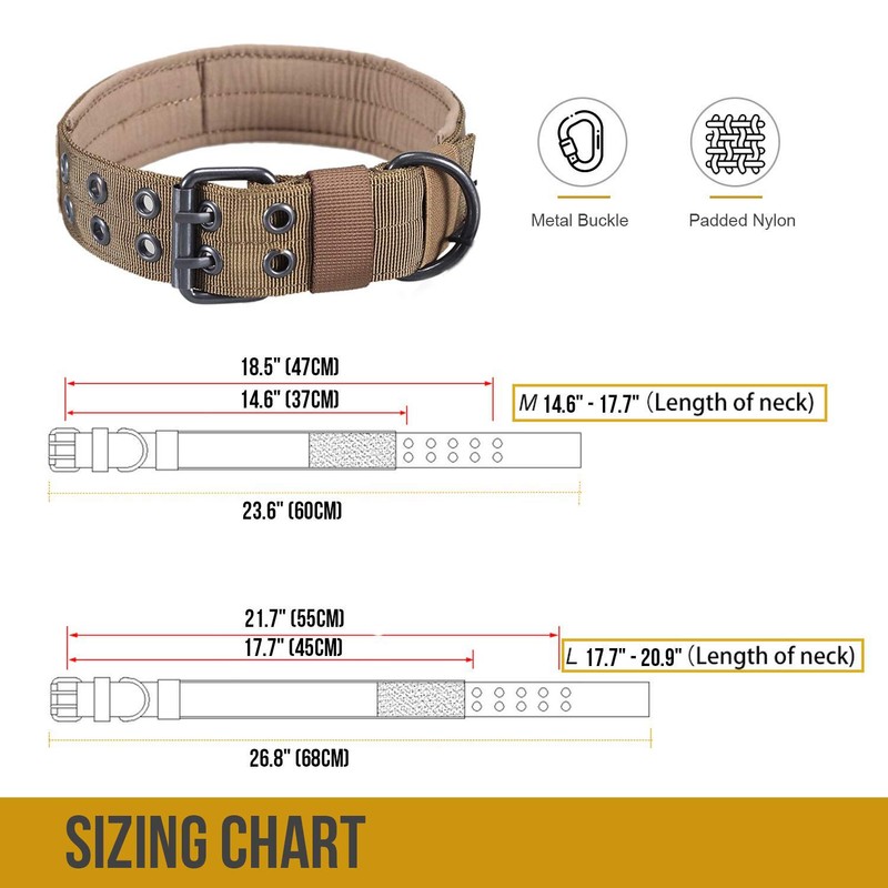 OneTigris Military Adjustable Dog Collar with Metal D Ring &