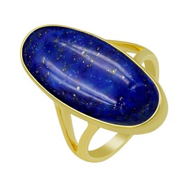 GOURIK 14k Yellow Gold Plated Natural Lapis Lazuli Ring Size 12 For Women, Blue Stone September Birthstone Solitaire Ring Gift For Mom