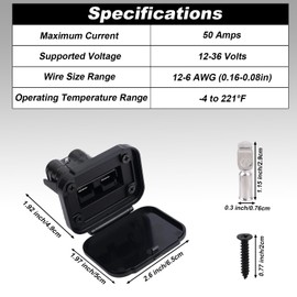2pz Connettori Rapidi per Cavi da 50A con Supporto e Tappo, 12-6 AWG Connettore Rapido Batteria 12V-36V Spina SB50 Impermeabile per Auto Camper Verricello Barca Rimorchio ATV (Nero)
