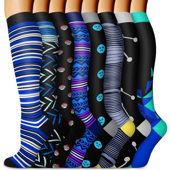 Aoliks Blue Compression Socks for Women & Men, 20-30 mmHg Knee High Socks for Sports Flying Baseball